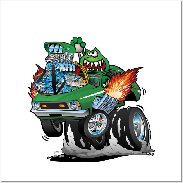 Seventies Green Hot Rod Funny Car Cartoon Wall Art by hobrath